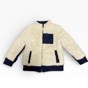 Dip Sherpa Full Zip Jacket Unisex Toddler 2T Cream White Blue Chest Pocket Cuffs